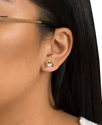 Multicolor Crystal Pave Dog Head Stud Earrings in Sterling Silver