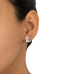 Crystal Pave Little Cat with Whiskers Stud Earrings in Sterling Silver