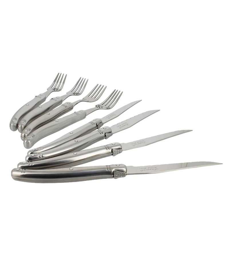 French Home Laguiole Stainless Steel Steak Knife and Fork Set, 8 Piece.