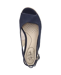 LifeStride Women's Socialite Peep Toe Slingback Espadrille Wedge Sandals
