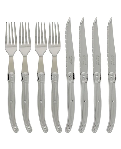 French Home Laguiole Stainless Steel Steak Knife and Fork Set, 8 Piece.