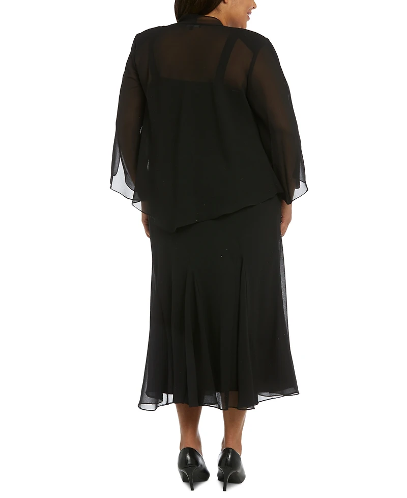 R&M Richards Plus Beaded V-Neck Dress and Jacket