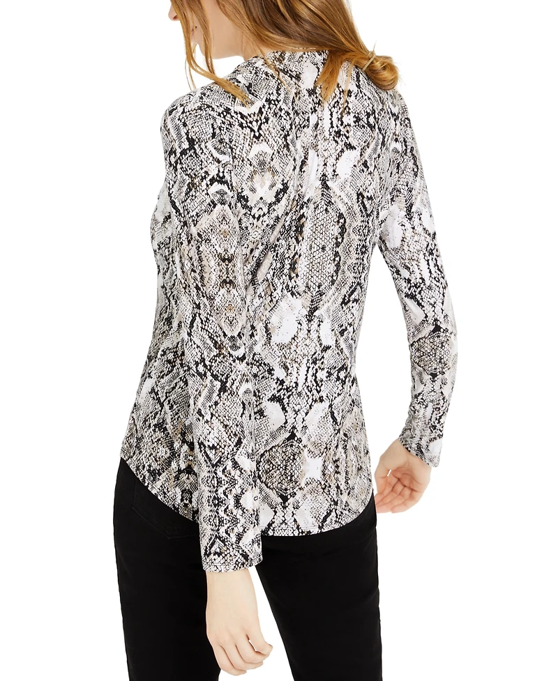 I.n.c. International Concepts Petite Printed Zip-Pocket Long-Sleeve Top, Created for Macy's