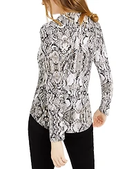 I.n.c. International Concepts Petite Printed Zip-Pocket Long-Sleeve Top, Created for Macy's