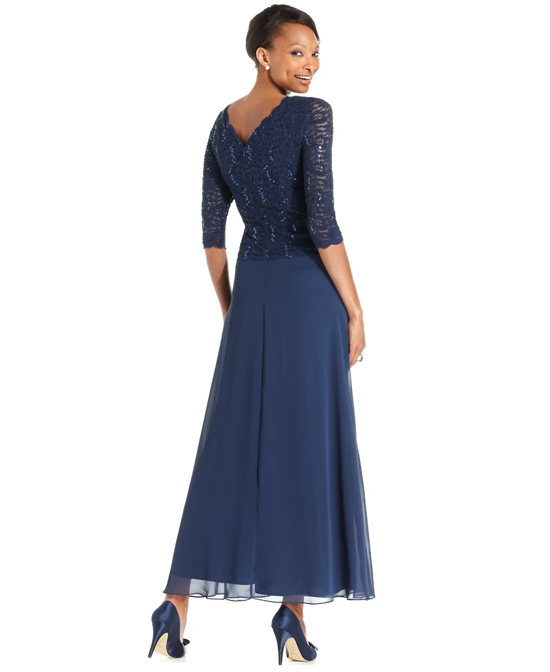 Alex Evenings Women's Sequin Embellished Lace Top Gown
