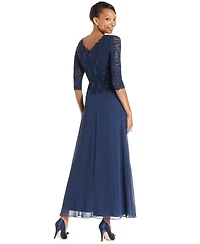 Alex Evenings Women's Sequin Embellished Lace Top Gown