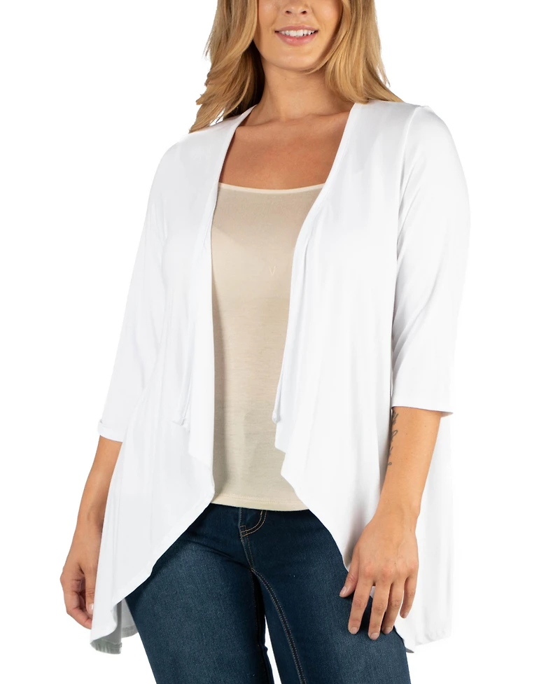 24Seven Comfort Apparel Elbow Length Sleeve Plus Size Open Cardigan