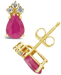 Ruby (1 ct. t.w.) and Diamond (1/8 ct. t.w.) Stud Earrings in 14k Yellow Gold
