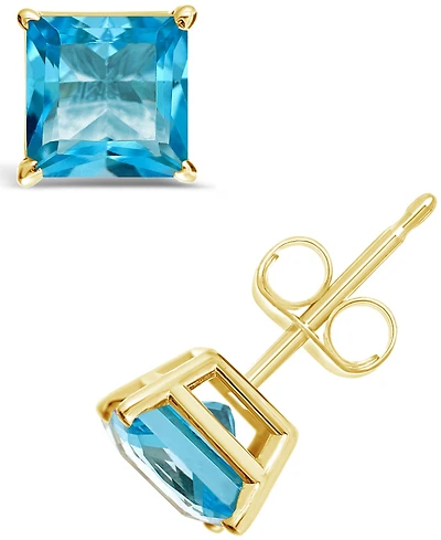 Princess-cut Gemstone Stud Earrings 14K Yellow Gold
