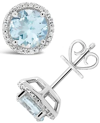 Aquamarine (2-1/2 ct. t.w.) and Diamond (1/6 ct. t.w.) Stud Earrings in Sterling Silver