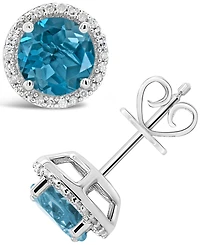 London Blue Topaz (3-1/10 ct. t.w.) and Diamond (1/6 ct. t.w.) Stud Earrings in Sterling Silver