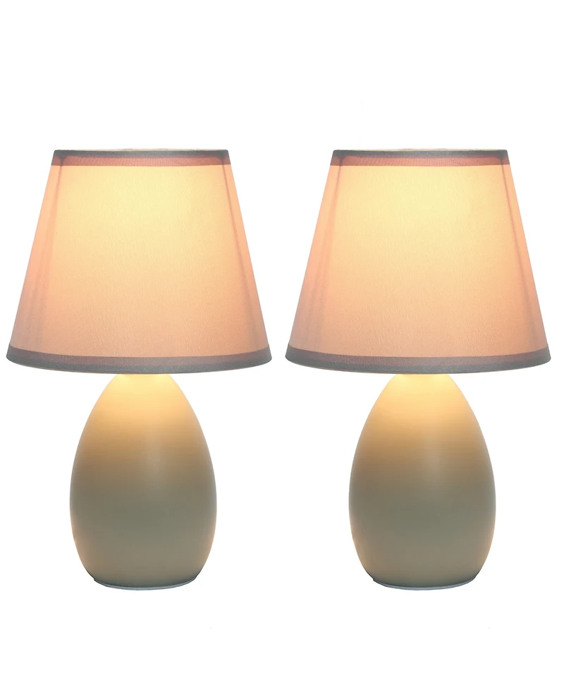 Simple Designs Mini Egg Oval Ceramic Table Lamp 2 Pack Set