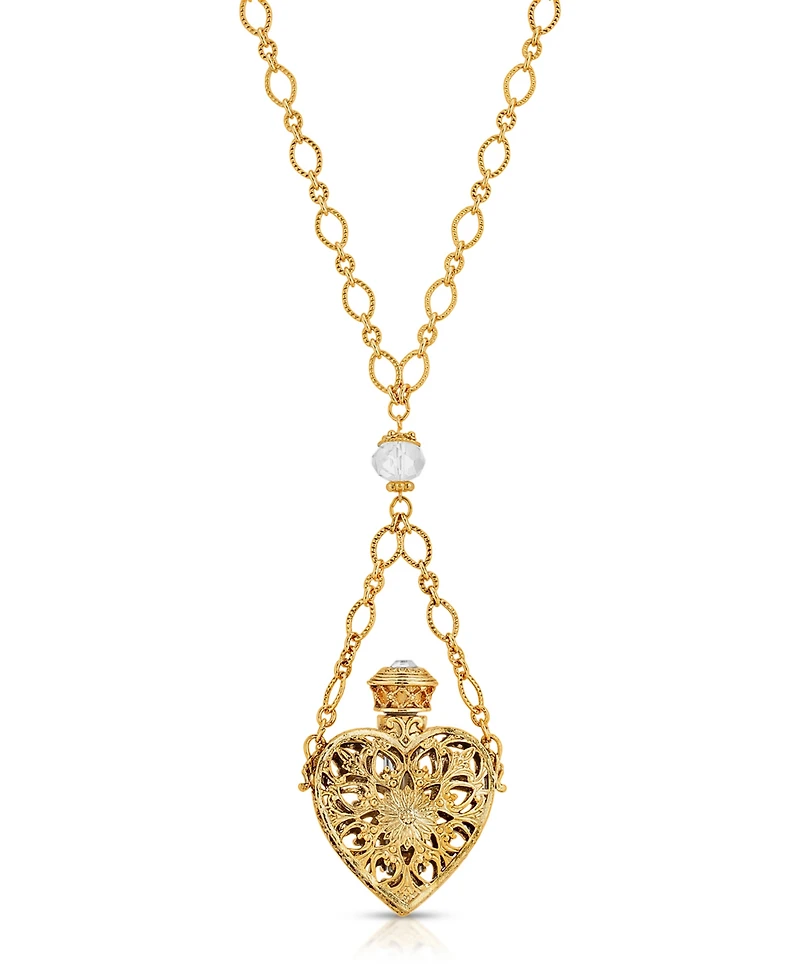 2028 14K Gold-tone Crystal Filigree Heart with Glass Vial Necklace