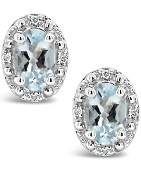 Aquamarine (3/4 ct. t.w.) and Diamond Accent Stud Earrings in Sterling Silver