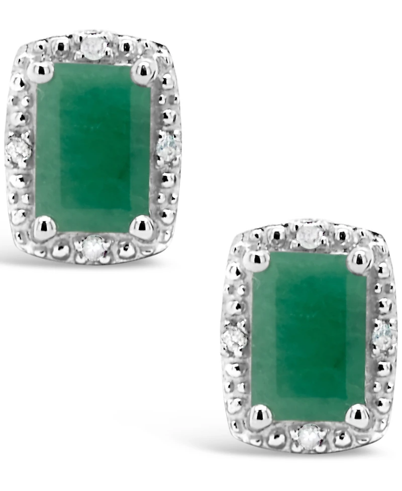Emerald (1-1/3 ct. t.w.) and Diamond Accent Stud Earrings in Sterling Silver