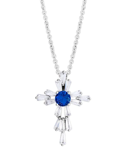 Birthstone Cross 18" Pendant In Silver Plate