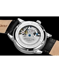 Stuhrling Men's Black Leather Strap Watch 49mm
