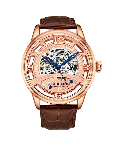 Stuhrling Men's Brown Leather Strap Watch 48mm