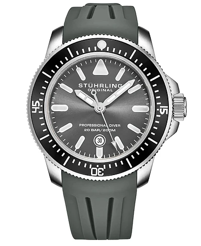 Stuhrling Men's Gray Silicone Rubber Strap Watch 43mm