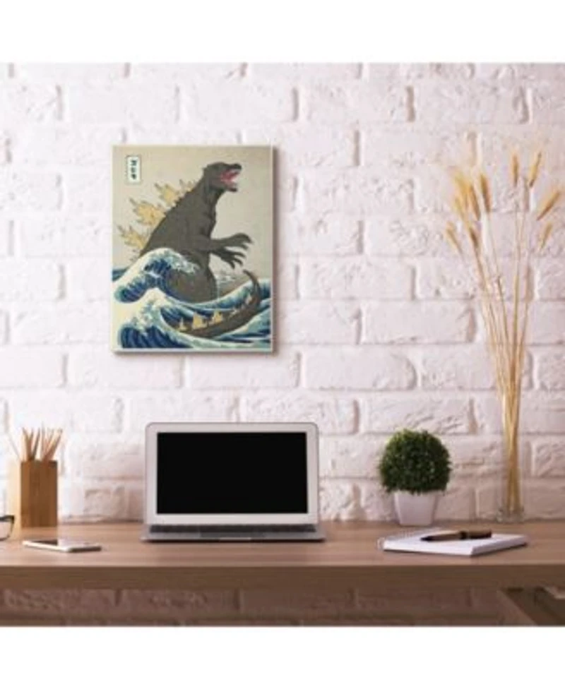 Stupell Industries Godzilla In The Waves Eastern Poster Style Illustration Wall Plaque Art Collection