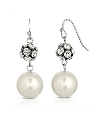 2028 Silver-Tone Imitation Pearl and Crystal Fireball Drop Earrings