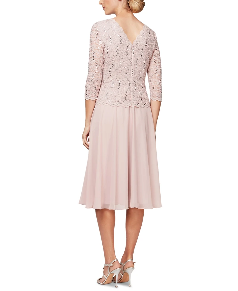 Alex Evenings Sequined Lace Contrast Dress