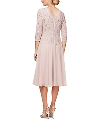 Alex Evenings Sequined Lace Contrast Dress