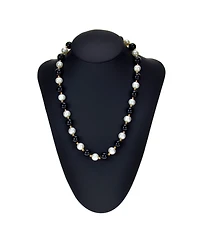 White Freshwater Cultured Pearl (9-9.5mm) with Black Onyx (10mm) and Gold Beads (3mm) 18" Necklace in 14k Yellow Gold