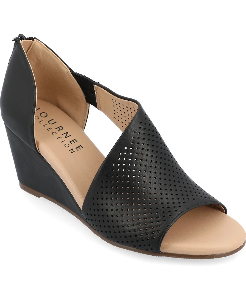 Journee Collection Women's Aretha Perforated Peep Toe Wedge Sandals