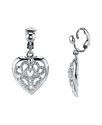 2028 Silver Tone Filigree Heart Clip Drop Earrings