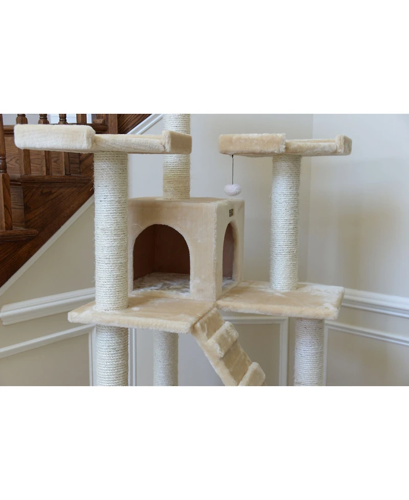 Armarkat 74" Multi-Level Real Wood Cat Tree Large Cat Play Furniture With ScratchhIng Posts, Large Platform, A7401 Beige