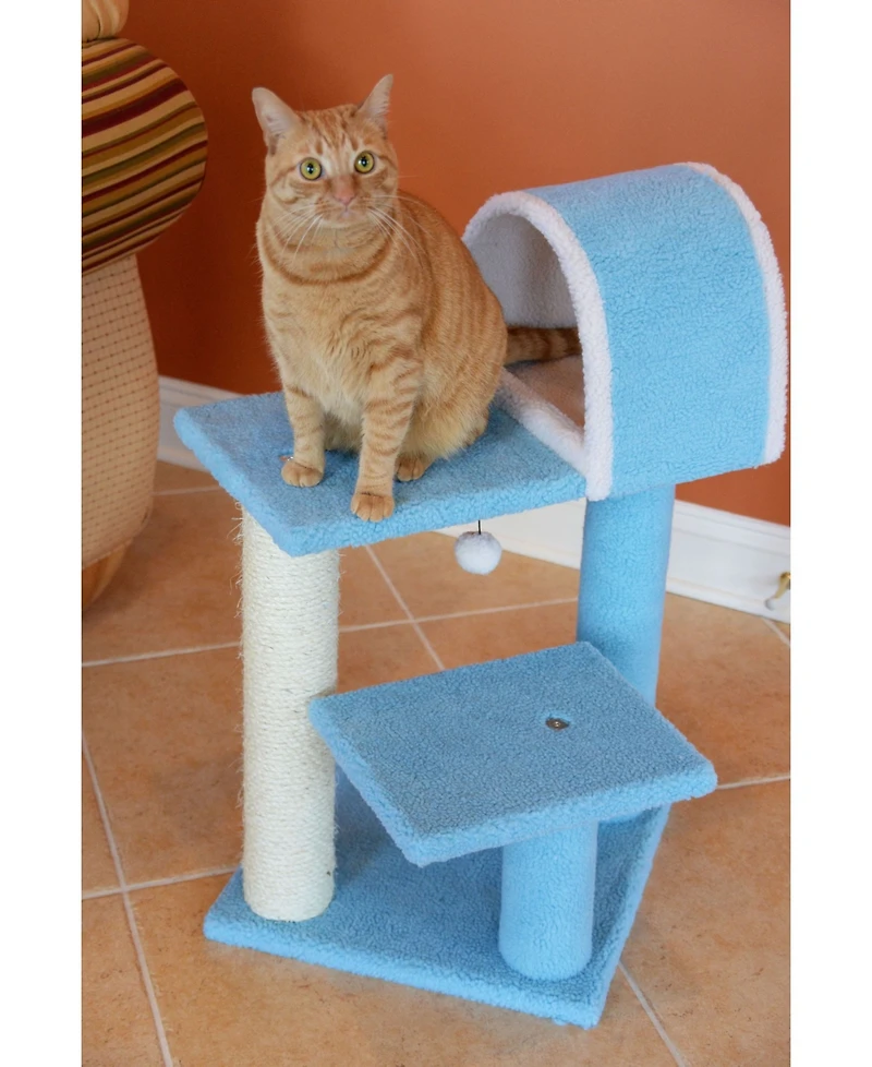Armarkat Sky Blue 29" Real Wood Cat Tree With Scratcher And Tunnel For Squeeze, Snoozing And Hiding, B2903