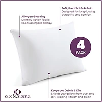 Circles Home 100% Cotton Pillow Protector with Zipper – White (4 Pack