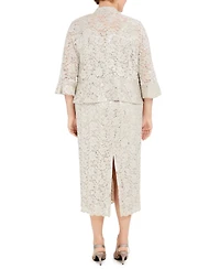 R & M Richards Plus Lace Dress Ruffled Jacket