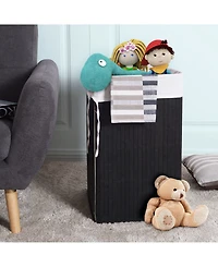 Corner Bamboo Hamper Laundry Basket Washing Cloth Bin Storage Bag Lid