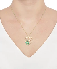 Lab-Grown Emerald (5/8 ct. t.w.) & Lab-Grown White Sapphire (1/10 ct. t.w.) Mom 18" Pendant Necklace in 10k Gold