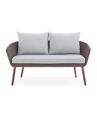 Alaterre Furniture Athens All-Weather Wicker Seat Outdoor Bench with Cushions