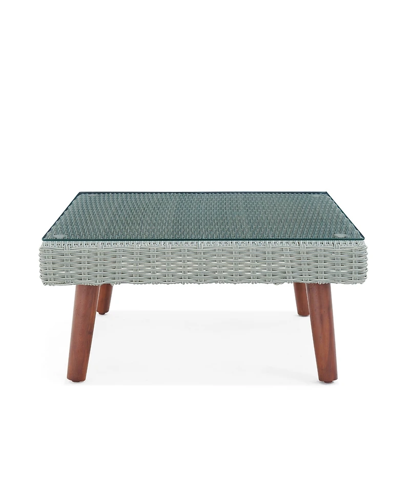 Alaterre Furniture Albany All-Weather Wicker Outdoor Square Coffee Table with Glass Top