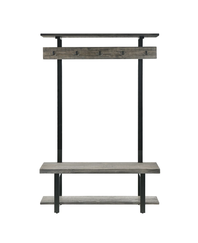 Alaterre Furniture Pomona Entryway Hall Tree with Bench, Shelves and Coat Hooks