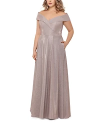 Xscape Plus Size Off-the-Shoulder Glitter Gown