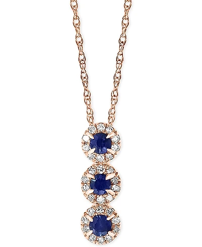 Lali Jewels Sapphire (1/6 ct. t.w.) & Diamond (1/10 ct. t.w.) 18" Pendant Necklace in 14k Rose Gold (Also Available in Yellow Gold or White Gold)