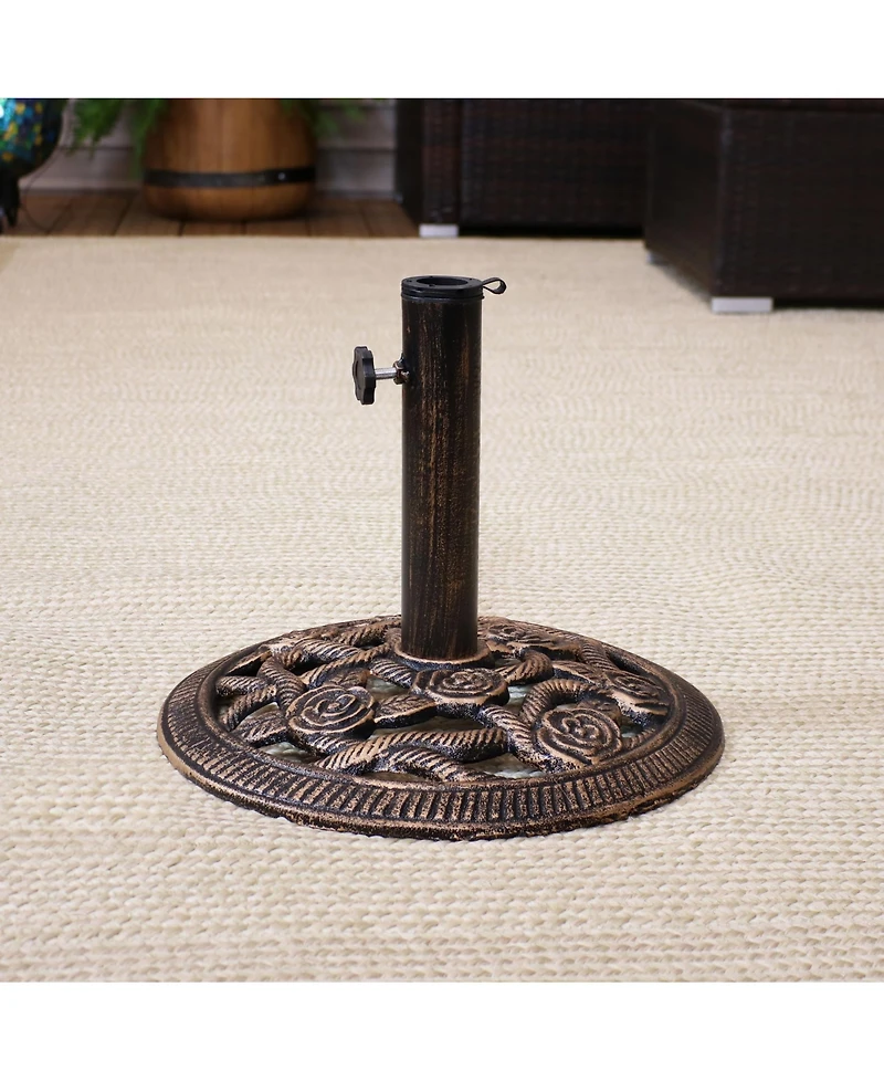 Rose Blossom 16-Inch Diameter Cast Iron Patio Umbrella Base Stand - Green