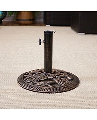 Rose Blossom 16-Inch Diameter Cast Iron Patio Umbrella Base Stand - Green