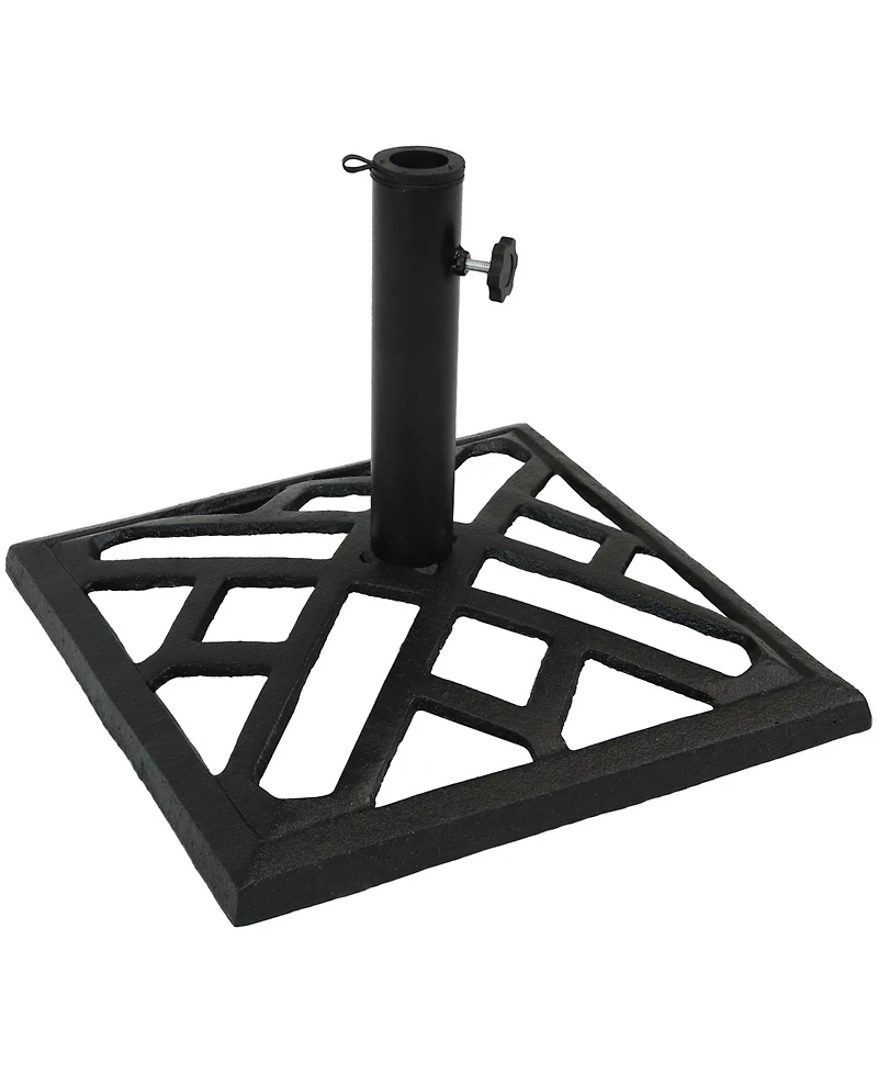 Outdoor Heavy-Duty Cast Iron Decorative Modern Geometric Design Patio Yard Square Umbrella Base Stand - 17" - Black