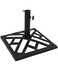 Outdoor Heavy-Duty Cast Iron Decorative Modern Geometric Design Patio Yard Square Umbrella Base Stand - 17" - Black