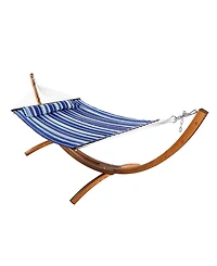 Quilted Double Fabric 2-Person Hammock with Curved Arc Wood Stand