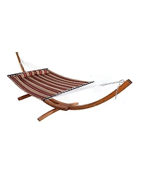 Quilted Double Fabric 2-Person Hammock with Curved Arc Wood Stand