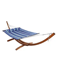 Quilted Double Fabric 2-Person Hammock with Curved Arc Wood Stand
