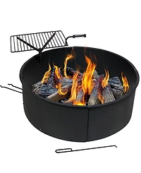 Outdoor Heavy-Duty Steel Portable Campfire Ring with Cooking Grate and Fire Poker - 36" - Black