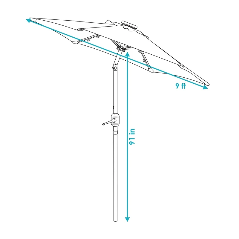 9 ft Solar Patio Umbrella with Lights, Tilt, and Crank - Beige